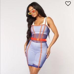 Fashion Nova Blue/Orange Mesh Dress